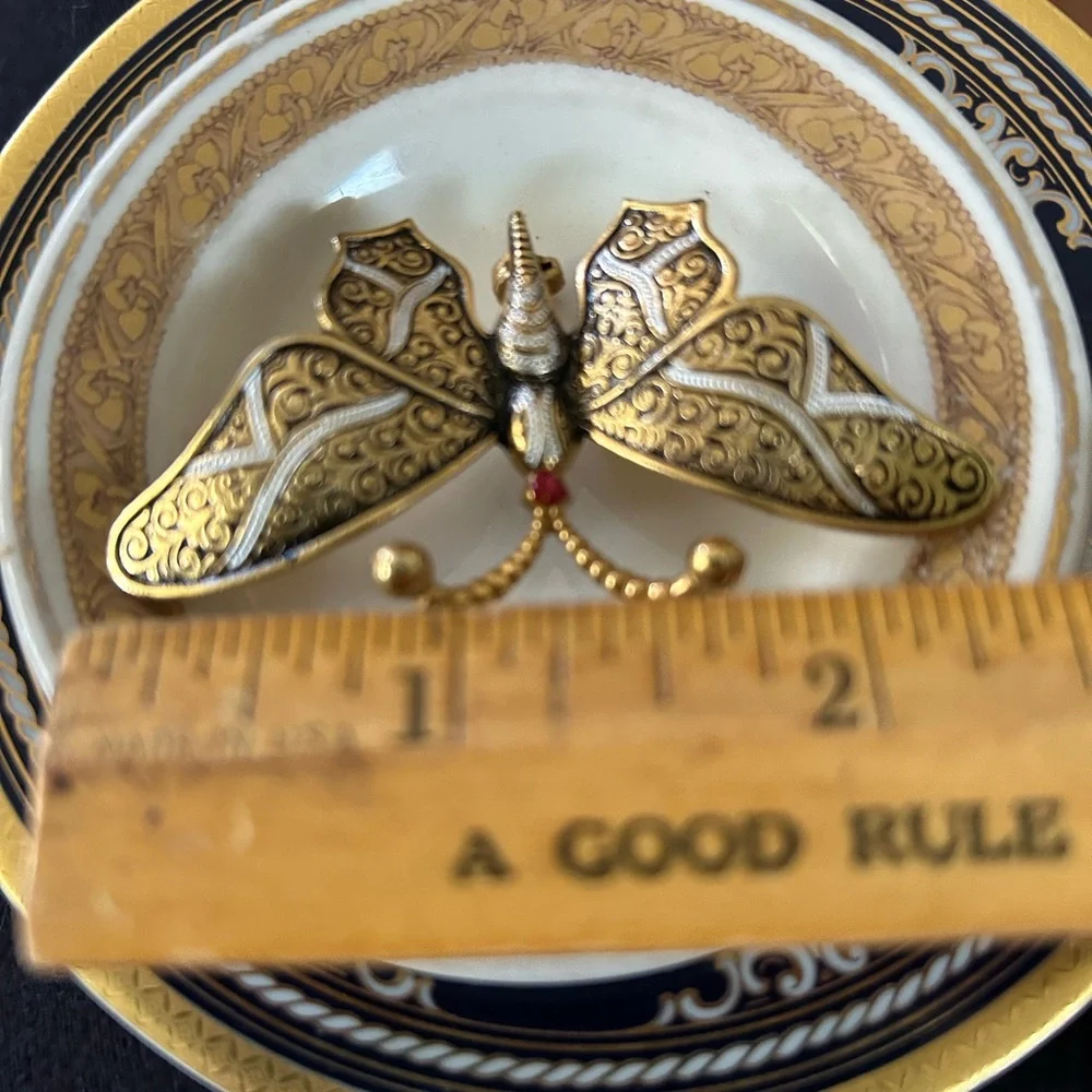 Vintage Damascene Butterfly Pin Brooch